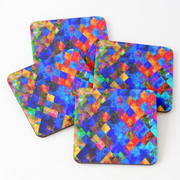Item preview, geometric pixel square pattern abstract background in blue red designed and sold by Mrvell.