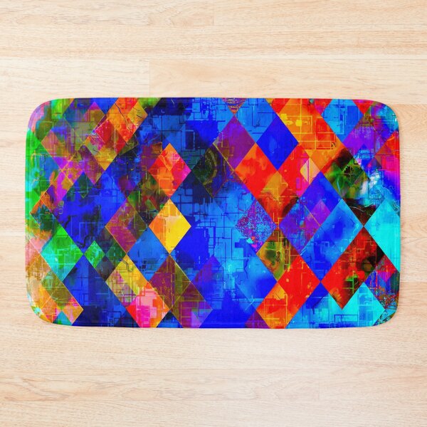 Item preview, geometric pixel square pattern abstract background in blue red designed and sold by Mrvell.