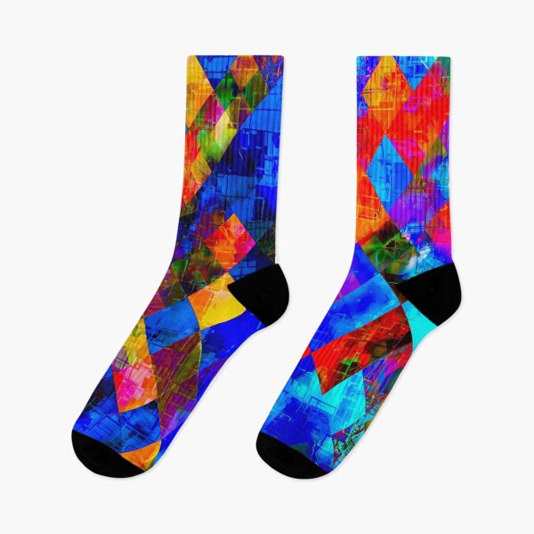 Item preview, geometric pixel square pattern abstract background in blue red designed and sold by Mrvell.