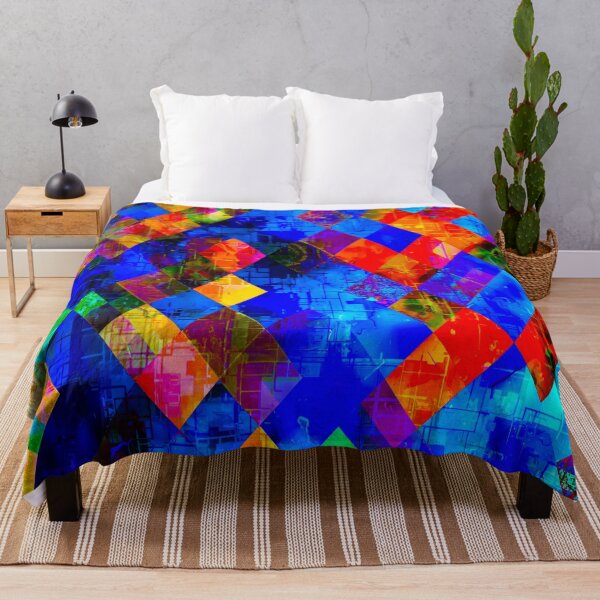 Item preview, geometric pixel square pattern abstract background in blue red designed and sold by Mrvell.