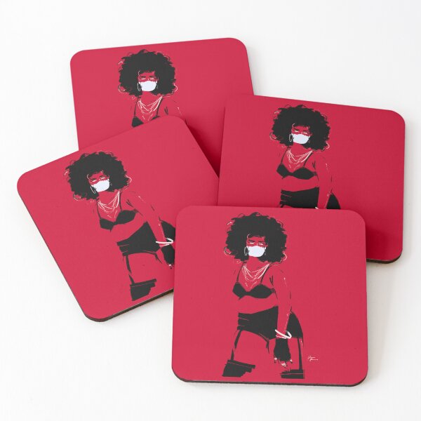 Item preview, Woman in red with afro and face mask designed and sold by Rickard Bengtsson.
