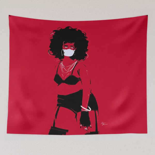 Item preview, Woman in red with afro and face mask designed and sold by Rickard Bengtsson.