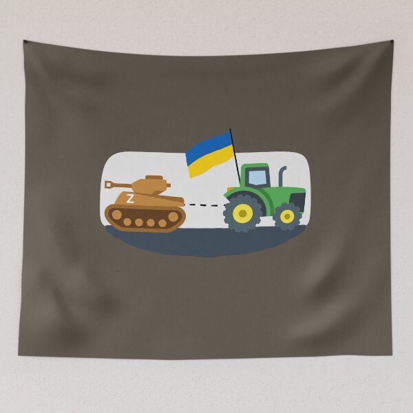Item preview, Funny Ukrainian Tractor Pulling a Tank of Russian, Ukraine Flag designed and sold by Schka.