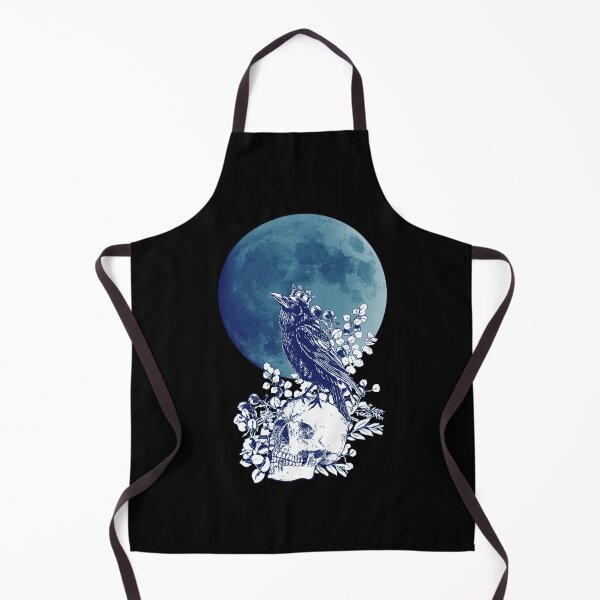 Item preview, Blue raven and moon with skull and crow, skeleton eucaliptus leaves designed and sold by Collagedream.
