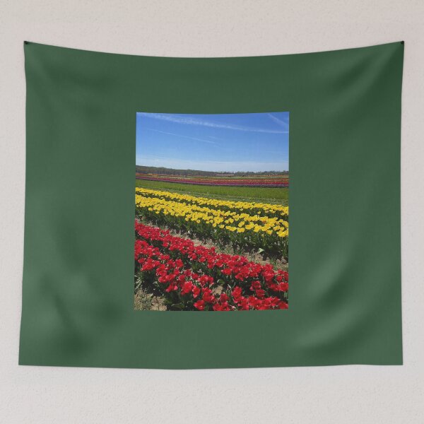 Item preview, Red and Yellow Tulip Field Rows, Blue Sky designed and sold by ExploreOutdoors.