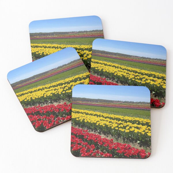 Item preview, Red and Yellow Tulip Field Rows, Blue Sky designed and sold by ExploreOutdoors.