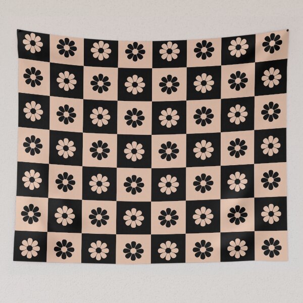Item preview, Black and Beige Checkered Flowers Pattern - Floral Checkerboard designed and sold by thelustrous.