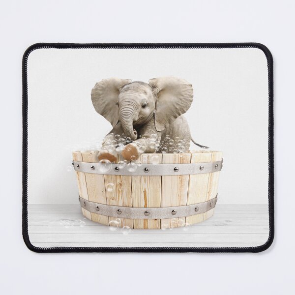 Item preview, Baby Elephant in Wooden Bathtub Print, Baby Elephant Bathing, Animals in Bathtub Art by Synplus designed and sold by synplus.