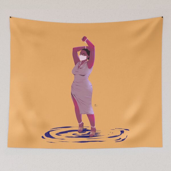 Item preview, Curvy woman posing with face mask in dress designed and sold by Rickard Bengtsson.