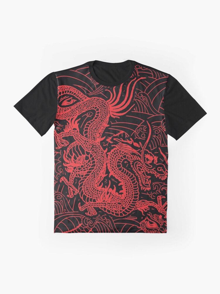 Chinese Red Dragon Pattern / Black Background