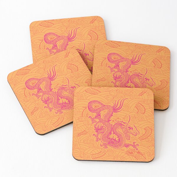 Item preview, Chinese Fuchsia Pink Dragon Pattern / Orange Background designed and sold by EddieBalevo.