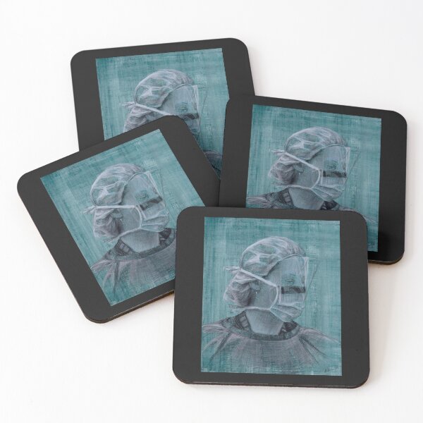Nurse Karen - Drawing, by Adelaide Artist Avril Thomas - South Australian Artist Coasters (Set of 4)