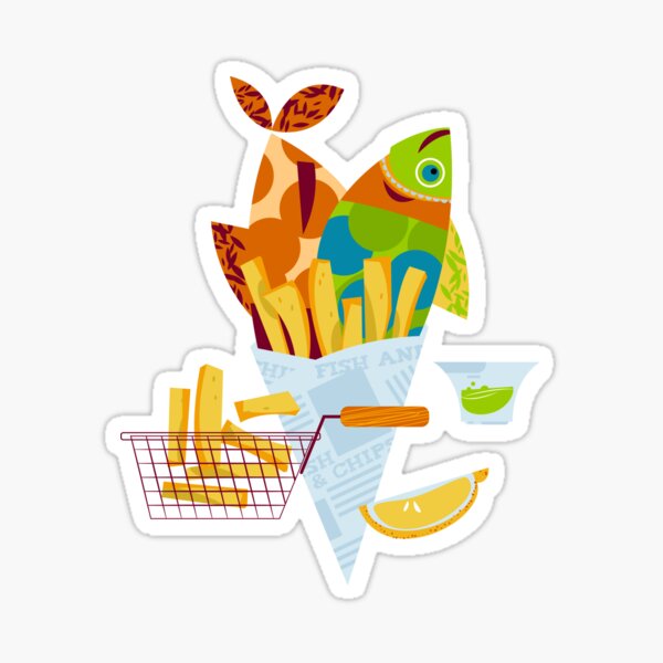 Yum Fish And Chips Sticker by Fox And Velvet