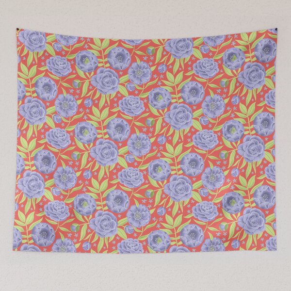 Aperçu de l'œuvre Pivoines violettes sur orange créée et vendue par Papergrape.