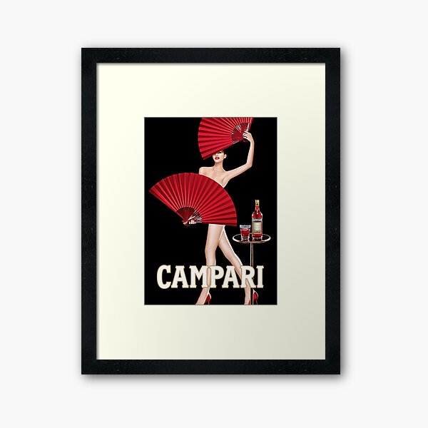 Classic Campari Girl with Red Fans Alcoholic Aperitif Vintage Advertising Poster Framed Art Print