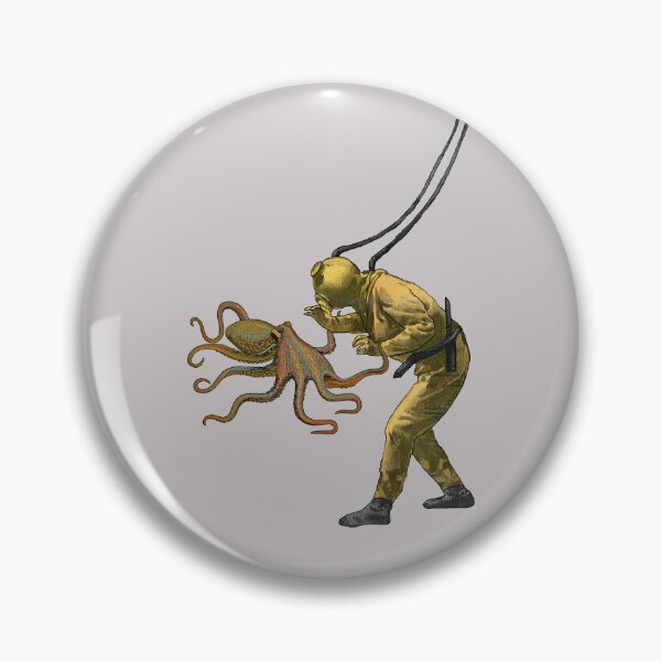 Item preview, Octopus and Vintage Diver with Diving Helmet Underwater URM designed and sold by urmaddad.