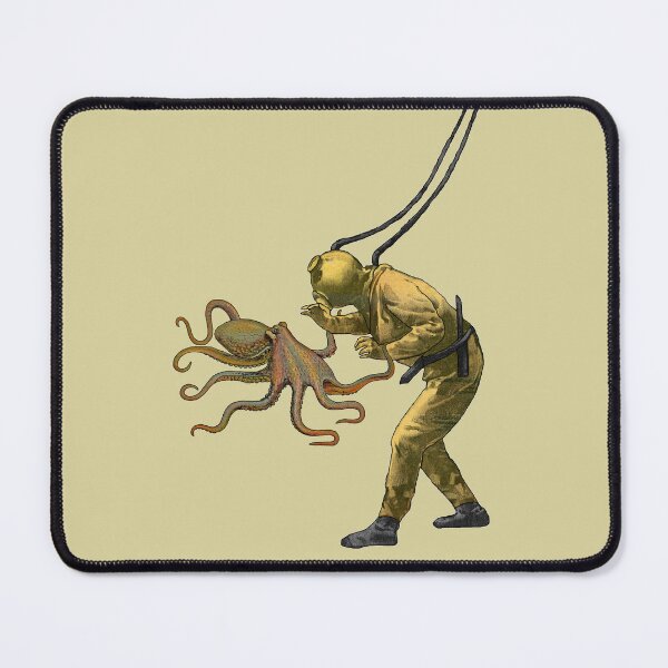 Item preview, Octopus and Vintage Diver with Diving Helmet Underwater URM designed and sold by urmaddad.