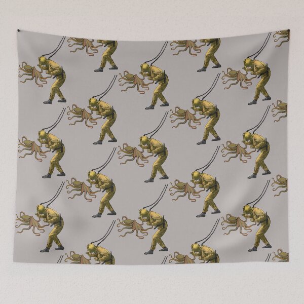 Item preview, Octopus and Vintage Diver with Diving Helmet Underwater URM designed and sold by urmaddad.