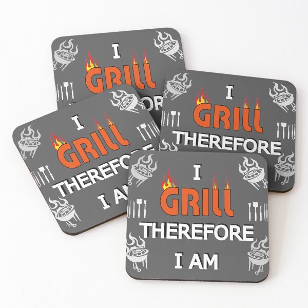 Item preview, I GRILL Therefore I Am - Grill Lovers and BBQ Enthusiasts - Dark Grey / White designed and sold by ThisNThatImages.