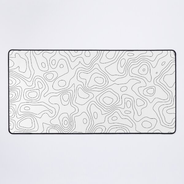 minimal white and black lines topographic map Desk Mat
