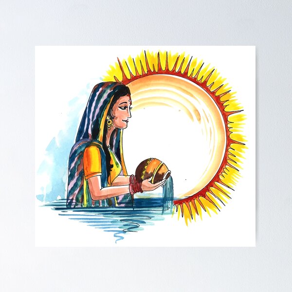 Indian Women For Happy Chhath Puja With Background And Sun Stock  Illustration - Download Image Now - iStock