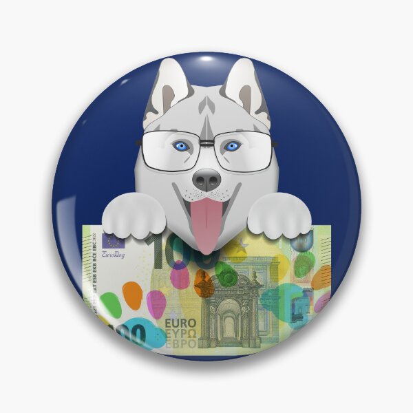 Item preview, Funny cartoon husky puppy head, paws and glasses. EU 100 euro paper banknote with colored paw prints designed and sold by GAleksS.