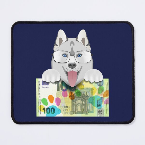Item preview, Funny cartoon husky puppy head, paws and glasses. EU 100 euro paper banknote with colored paw prints designed and sold by GAleksS.