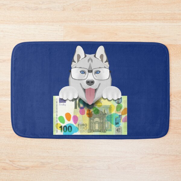 Item preview, Funny cartoon husky puppy head, paws and glasses. EU 100 euro paper banknote with colored paw prints designed and sold by GAleksS.
