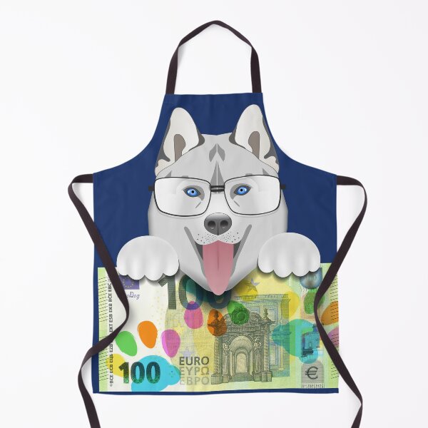 Item preview, Funny cartoon husky puppy head, paws and glasses. EU 100 euro paper banknote with colored paw prints designed and sold by GAleksS.