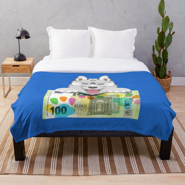 Item preview, Funny cartoon husky puppy head, paws and glasses. EU 100 euro paper banknote with colored paw prints designed and sold by GAleksS.