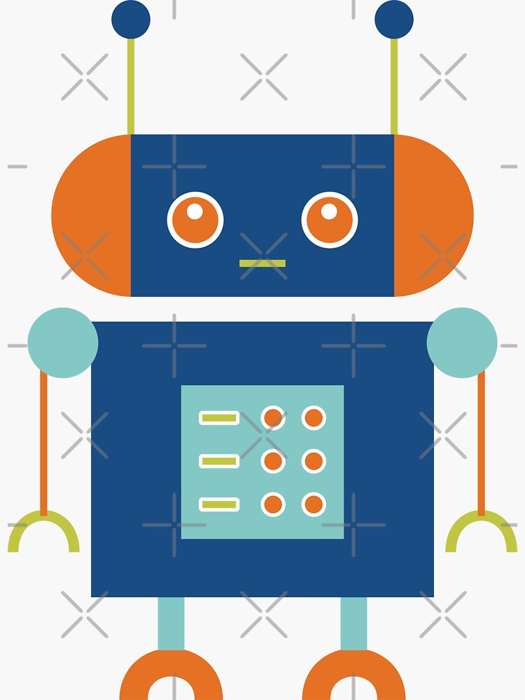 Cute Robot, Funny Robot, Silly Robot, Blue Robot - Cute Robot - Sticker