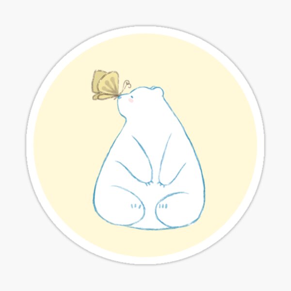 Gonmi The Chubby Polarbear with mania , laziness and undone work / relax with cute yellow butterfly friend / round circle frame Sticker