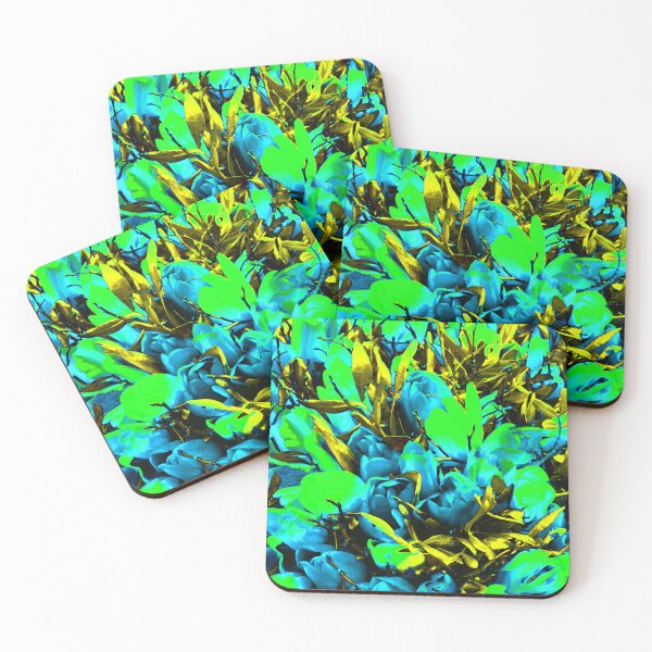 Item preview, Blue-green tulips and golden leaves - abstract art designed and sold by fowons.