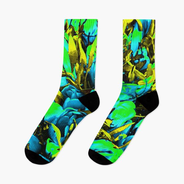 Item preview, Blue-green tulips and golden leaves - abstract art designed and sold by fowons.