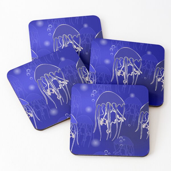 Item preview, Silvery jellyfish on blue background designed and sold by ReflectedCrafts.