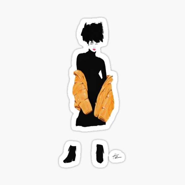 Item preview, Fashionista black dress curly hair yellow jacket designed and sold by Rickard Bengtsson.