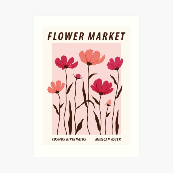 Flower market, Honolulu, Cute pink art print, Exhibition, Aesthetic poster,  Botanical print, Cottagecore Poster by Kristinity Art