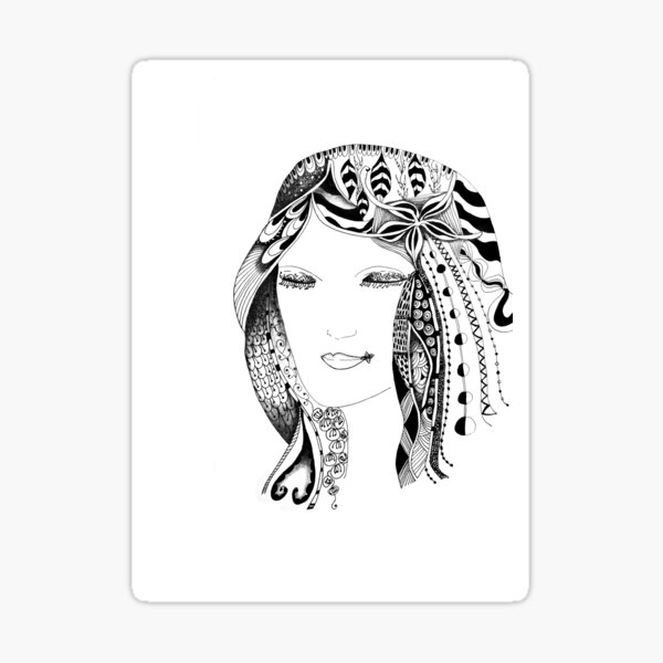 portrait femme Zentangle art inspiré du zentangle Sticker