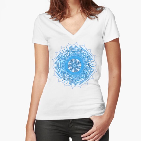 Blue Spirograph Fitted V-Neck T-Shirt