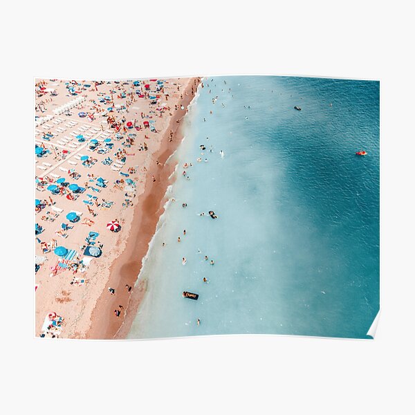 "Aerial Ocean Beach Print, Hot Summer Vibes, Blue Ocean Waves Art Print
