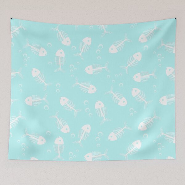 Item preview, Skeletons of fish on a gentle blue background designed and sold by ReflectedCrafts.