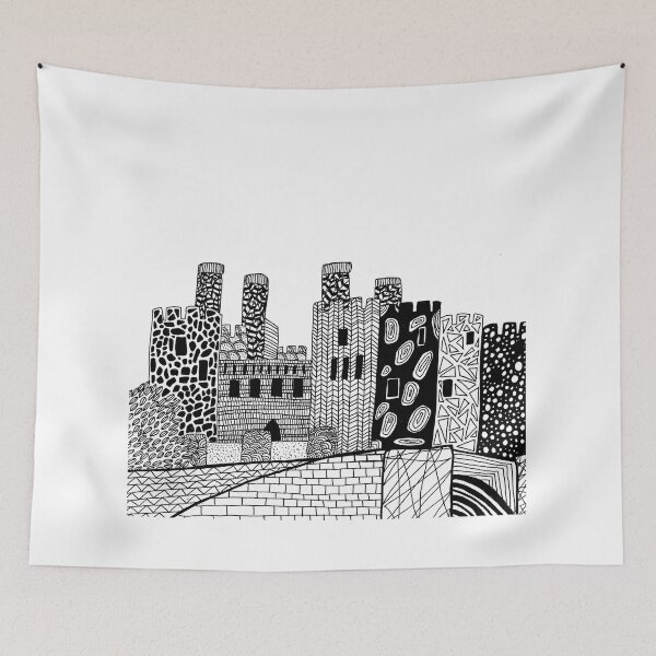 Item preview, Wales Conwy Castle Patterned Pen Drawing designed and sold by CarissaTanton.
