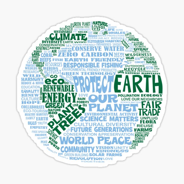 Protect Earth - Blue Green Words for Earth Sticker