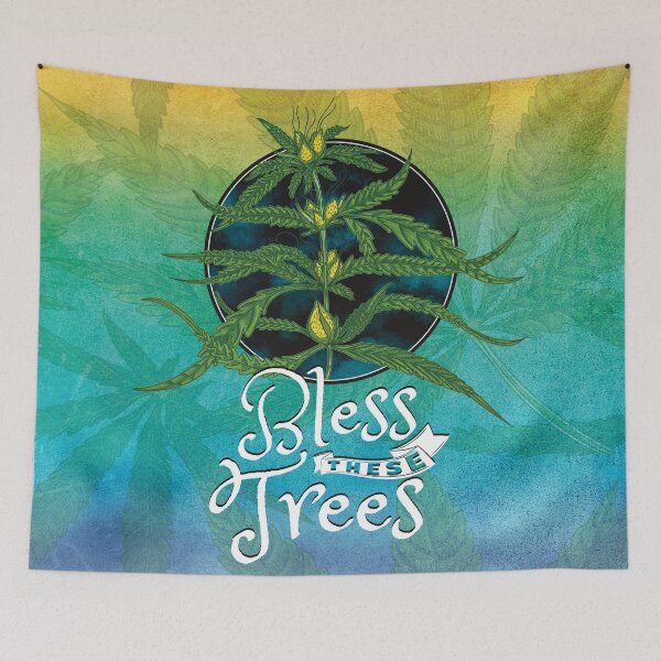 Item preview, Bless these trees green and blue-Marijuana plant-Beautiful abstract cannabis-Stoner Art designed and sold by YomeHayin.