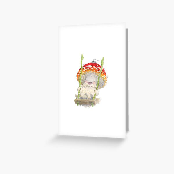 Little the mushroom flying high with Mr Waggles Greeting Card