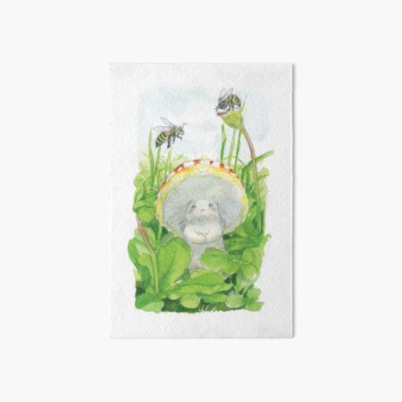 Little the mushroom watching bees Art Board Print