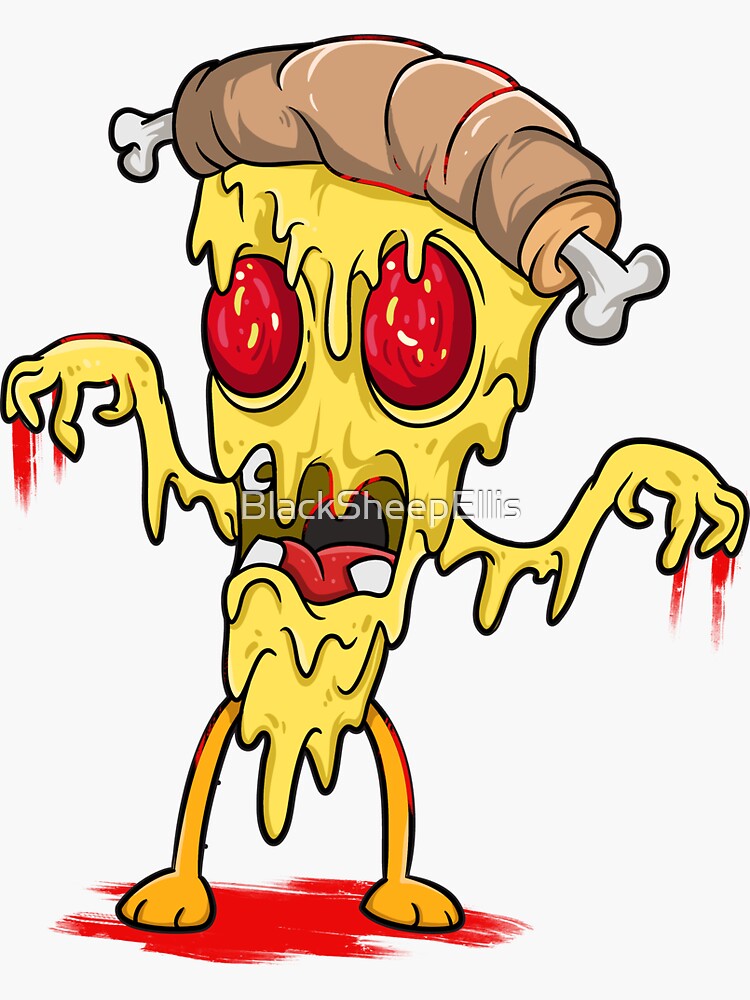 Cute Spooky Halloween Zombie Bunny with Pizza' Sticker