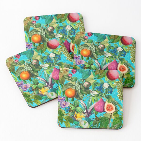 Item preview, Trendy exotic tropical floral leaves and fruits tropical pattern, botanical illustration, turquoise floral illustration   designed and sold by ZeinabTaha.