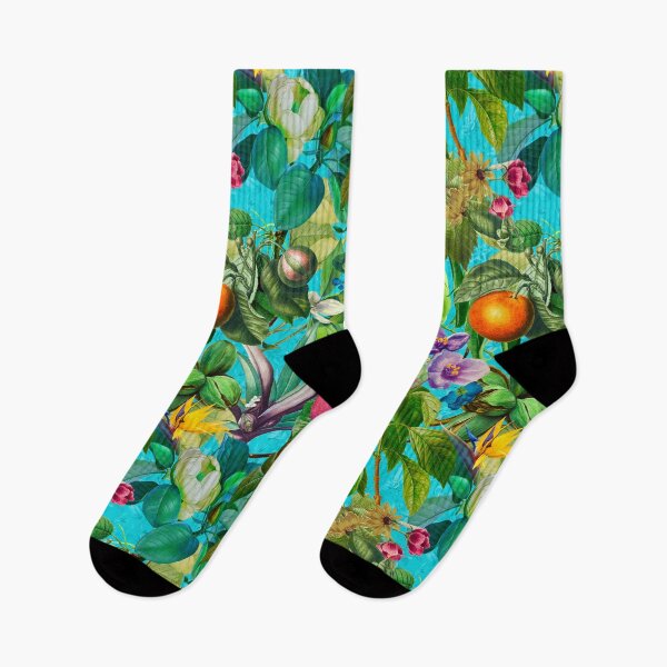 Item preview, Trendy exotic tropical floral leaves and fruits tropical pattern, botanical illustration, turquoise floral illustration   designed and sold by ZeinabTaha.