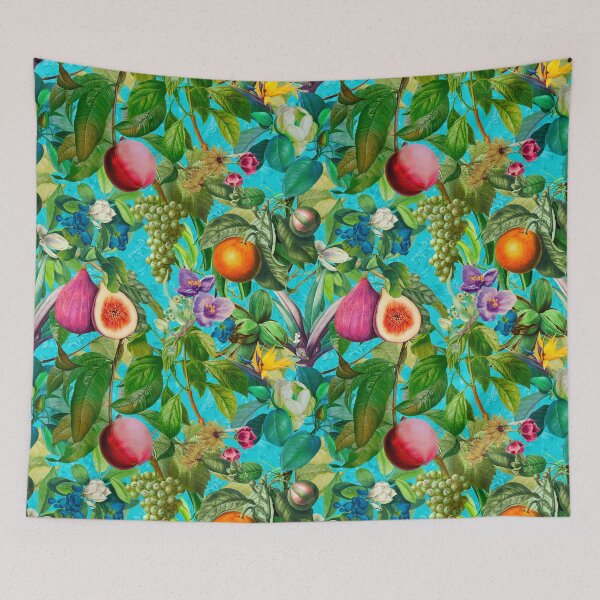 Item preview, Trendy exotic tropical floral leaves and fruits tropical pattern, botanical illustration, turquoise floral illustration   designed and sold by ZeinabTaha.
